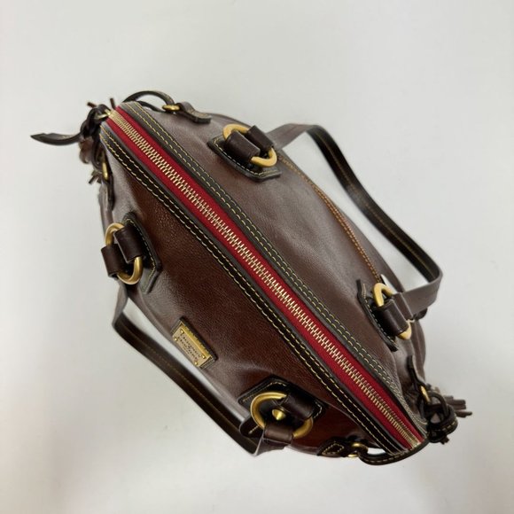 Dooney & Bourke Zip Around Dome Pebbled Leather Side Tassels Tote Brown - Picture 5 of 10